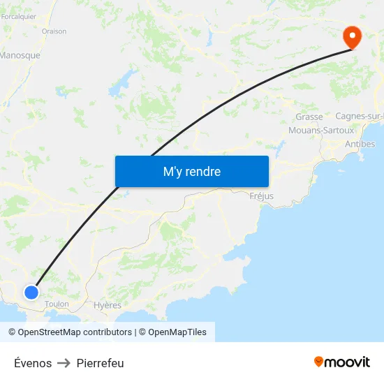 Évenos to Pierrefeu map