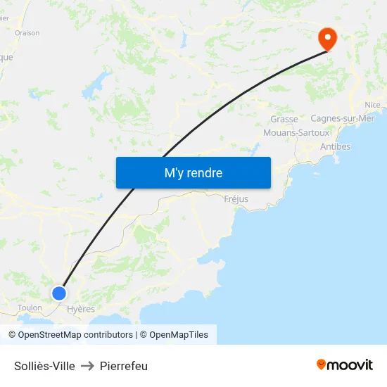 Solliès-Ville to Pierrefeu map