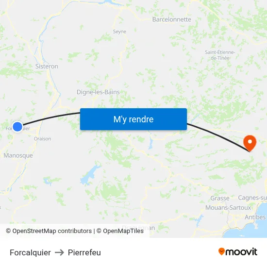 Forcalquier to Pierrefeu map