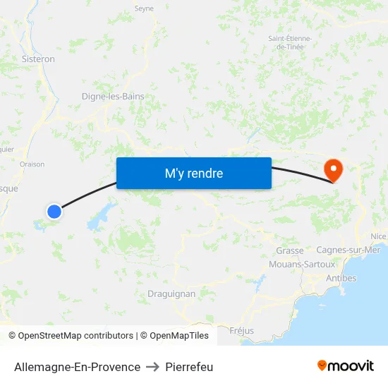 Allemagne-En-Provence to Pierrefeu map