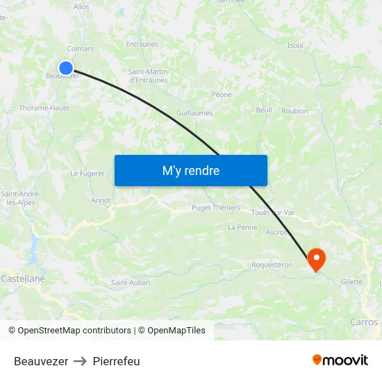 Beauvezer to Pierrefeu map
