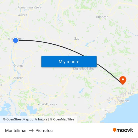 Montélimar to Pierrefeu map