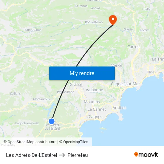 Les Adrets-De-L'Estérel to Pierrefeu map