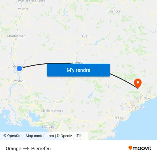 Orange to Pierrefeu map