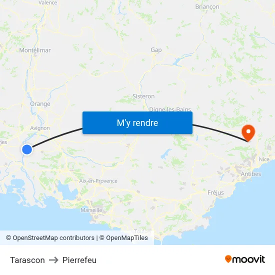 Tarascon to Pierrefeu map