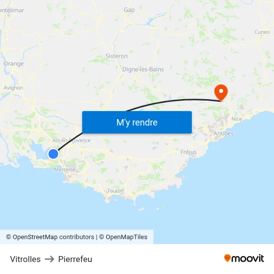 Vitrolles to Pierrefeu map