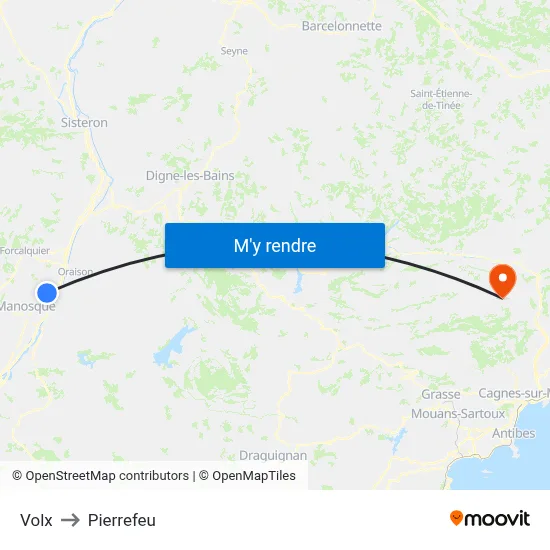 Volx to Pierrefeu map