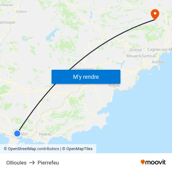 Ollioules to Pierrefeu map
