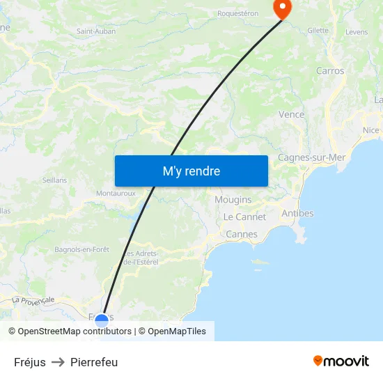Fréjus to Pierrefeu map