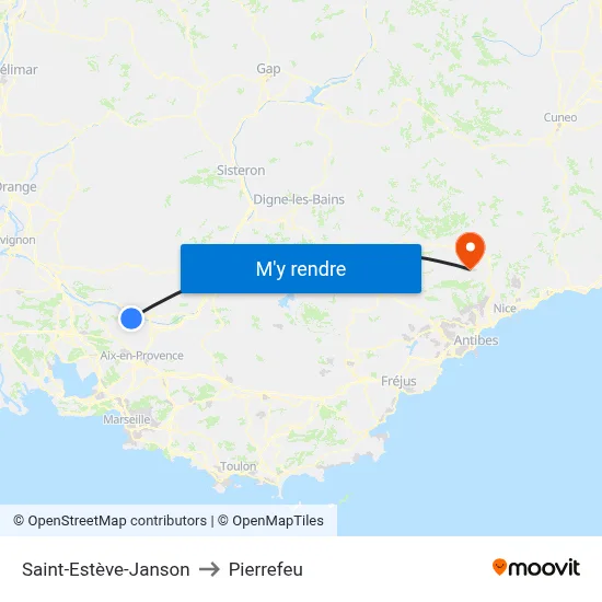 Saint-Estève-Janson to Pierrefeu map