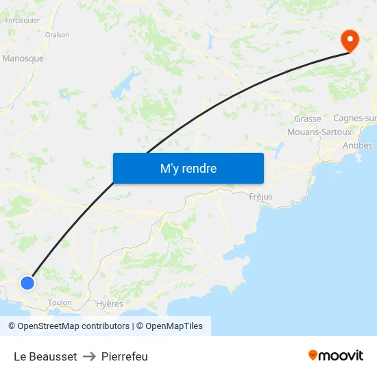 Le Beausset to Pierrefeu map