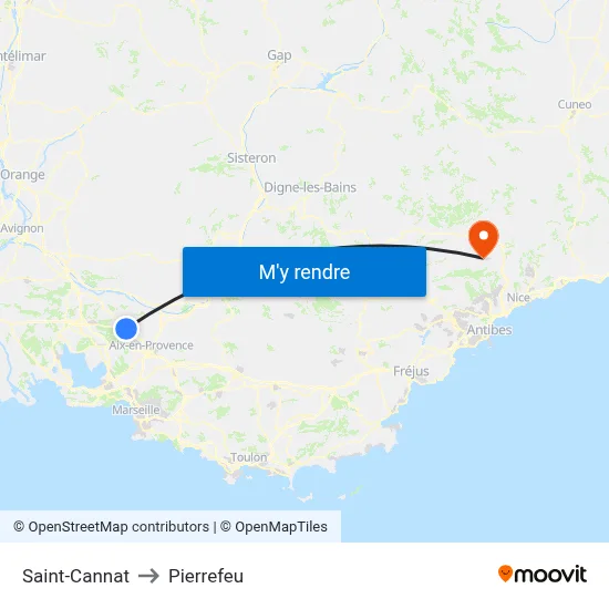 Saint-Cannat to Pierrefeu map