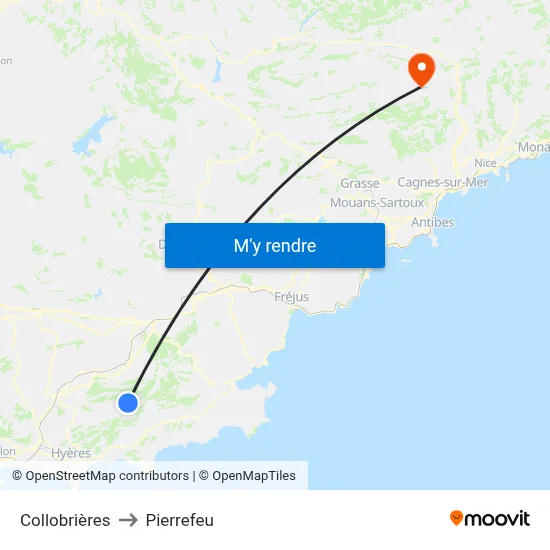 Collobrières to Pierrefeu map