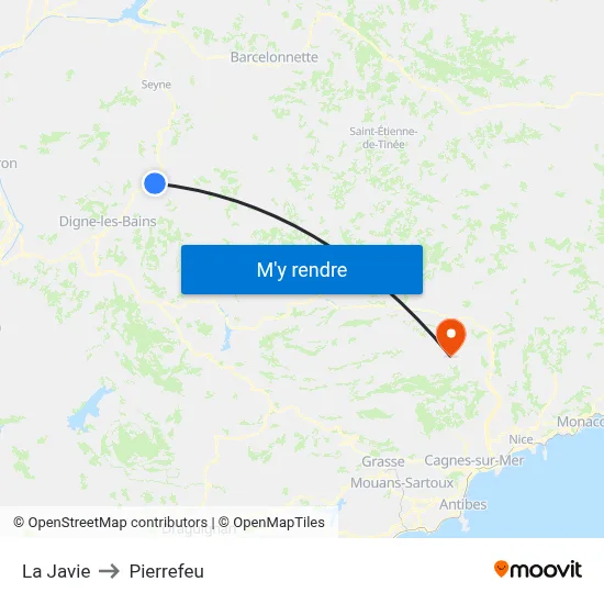 La Javie to Pierrefeu map
