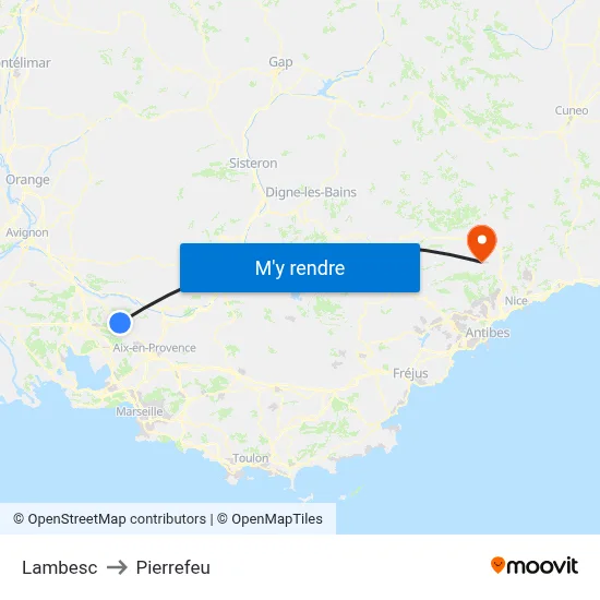 Lambesc to Pierrefeu map
