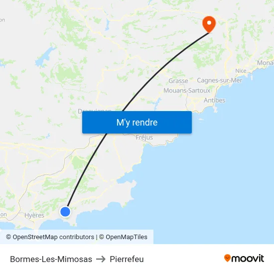 Bormes-Les-Mimosas to Pierrefeu map