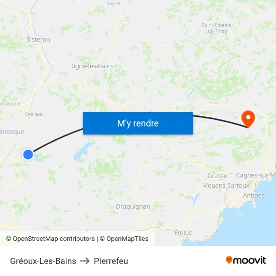 Gréoux-Les-Bains to Pierrefeu map