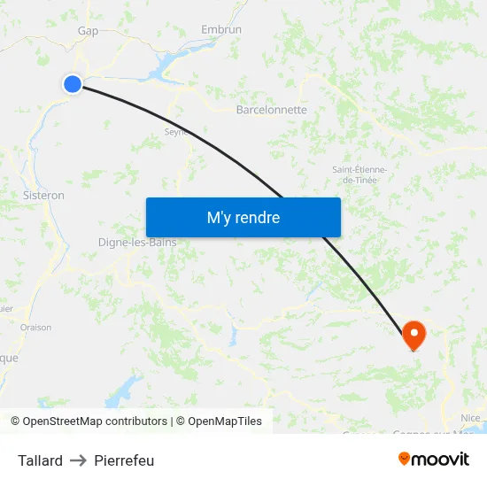 Tallard to Pierrefeu map