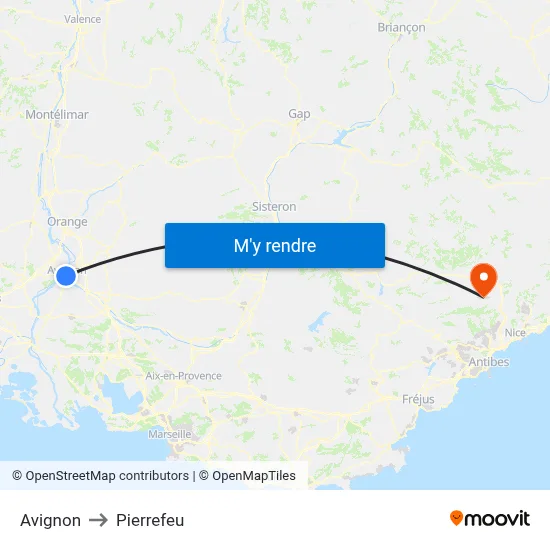 Avignon to Pierrefeu map