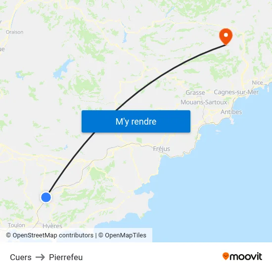 Cuers to Pierrefeu map