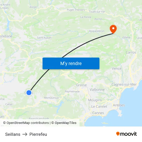Seillans to Pierrefeu map