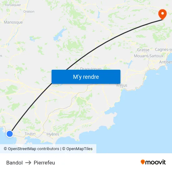 Bandol to Pierrefeu map