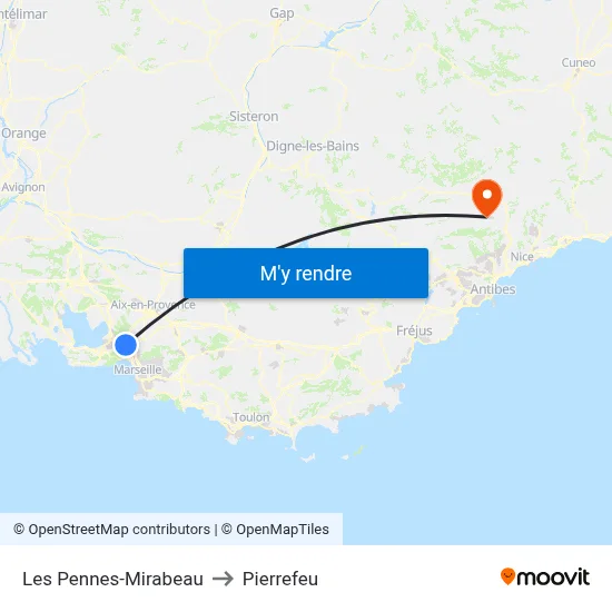 Les Pennes-Mirabeau to Pierrefeu map