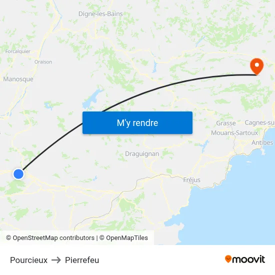 Pourcieux to Pierrefeu map