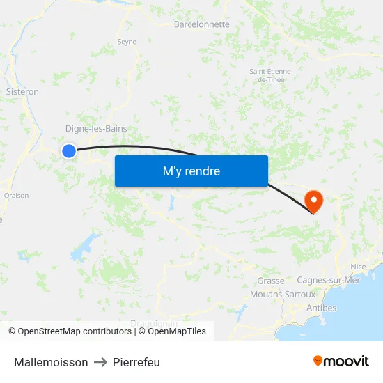 Mallemoisson to Pierrefeu map