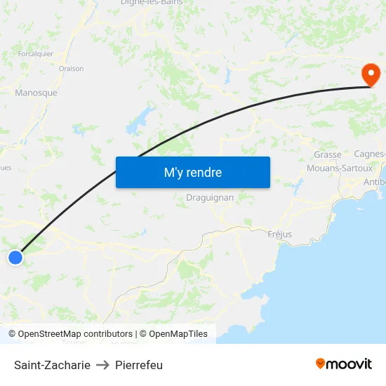 Saint-Zacharie to Pierrefeu map