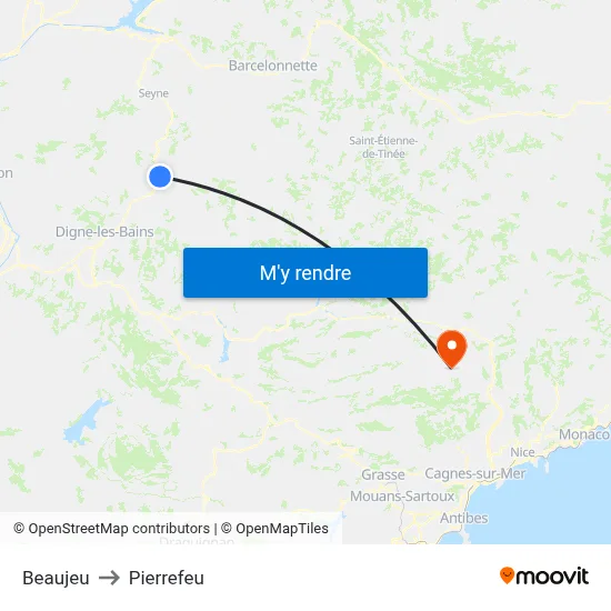 Beaujeu to Pierrefeu map