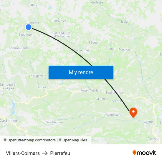 Villars-Colmars to Pierrefeu map