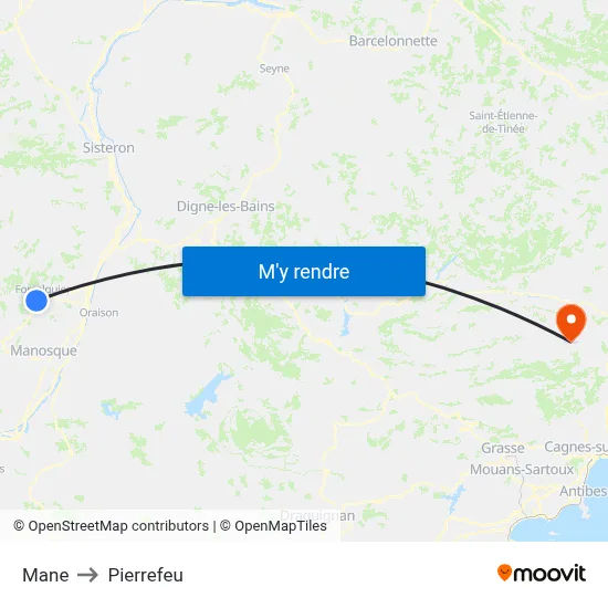 Mane to Pierrefeu map