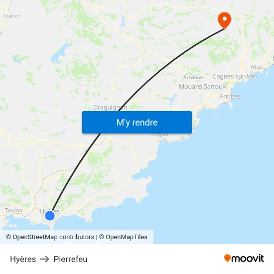 Hyères to Pierrefeu map