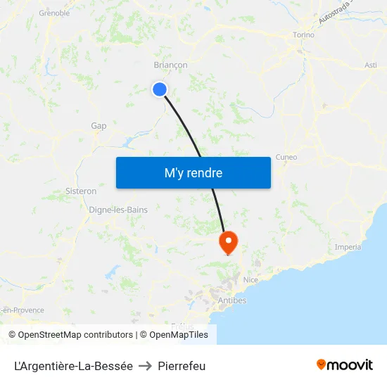 L'Argentière-La-Bessée to Pierrefeu map