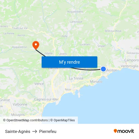 Sainte-Agnès to Pierrefeu map