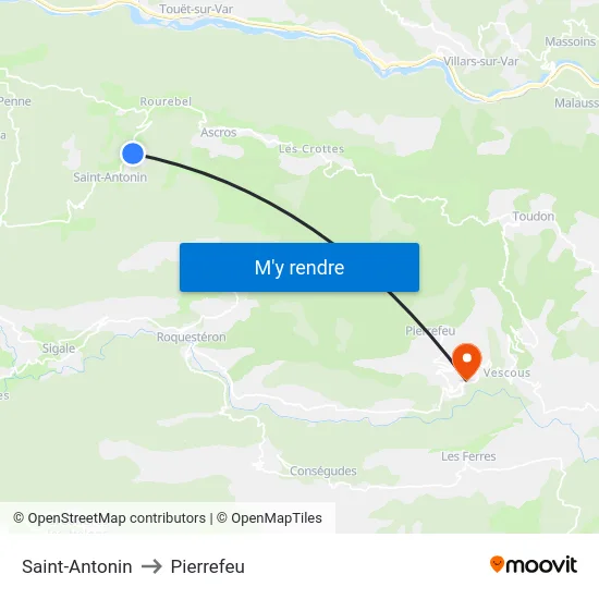 Saint-Antonin to Pierrefeu map