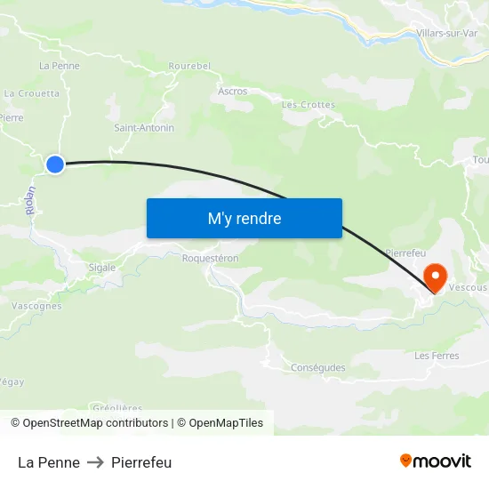 La Penne to Pierrefeu map