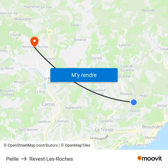 Peille to Revest-Les-Roches map