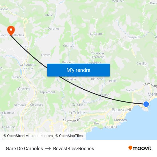 Gare De Carnolès to Revest-Les-Roches map