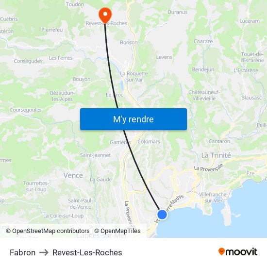 Fabron to Revest-Les-Roches map