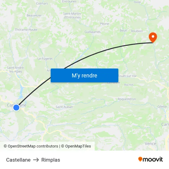 Castellane to Rimplas map