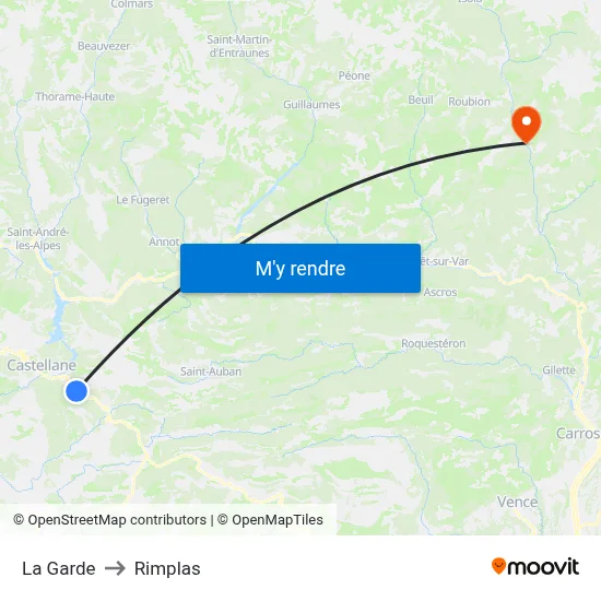La Garde to Rimplas map