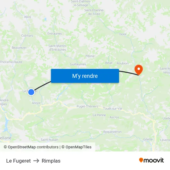 Le Fugeret to Rimplas map