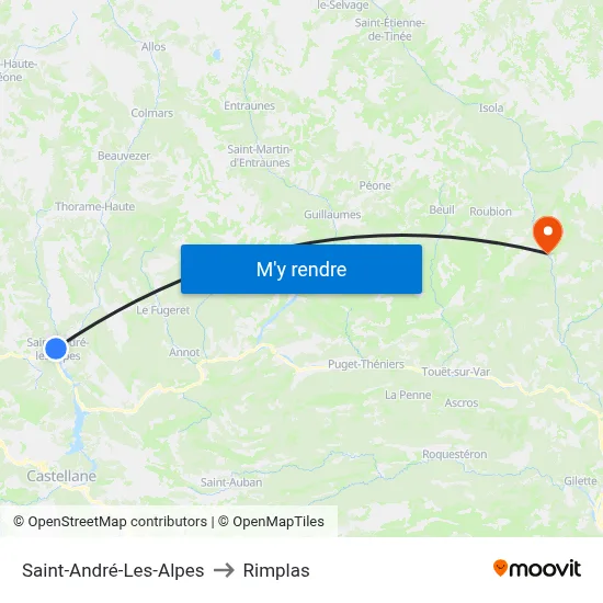 Saint-André-Les-Alpes to Rimplas map