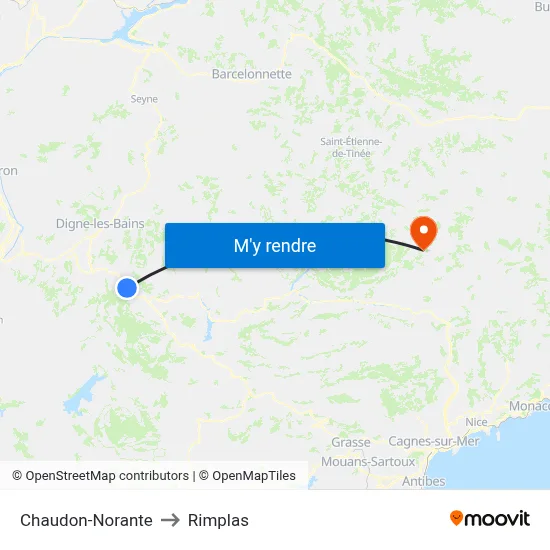 Chaudon-Norante to Rimplas map