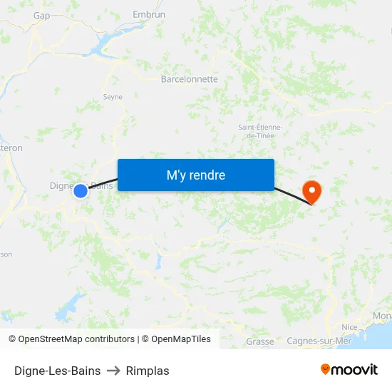 Digne-Les-Bains to Rimplas map