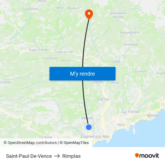Saint-Paul-De-Vence to Rimplas map