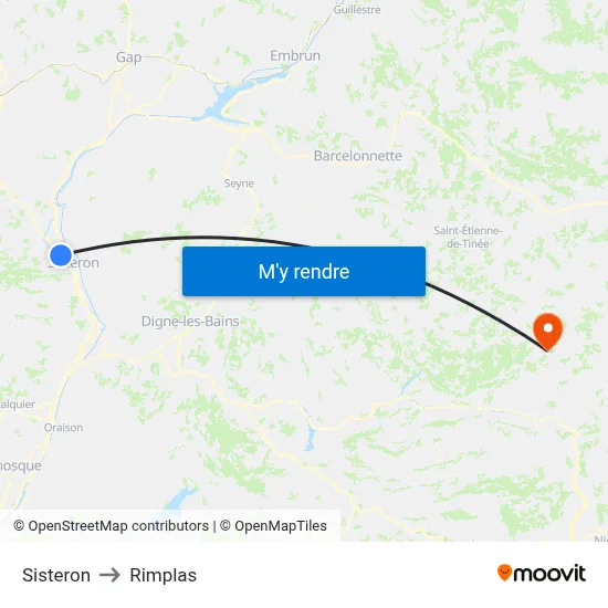 Sisteron to Rimplas map