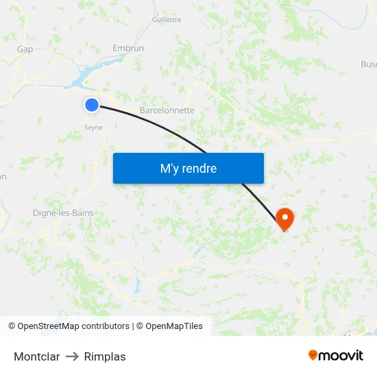 Montclar to Rimplas map